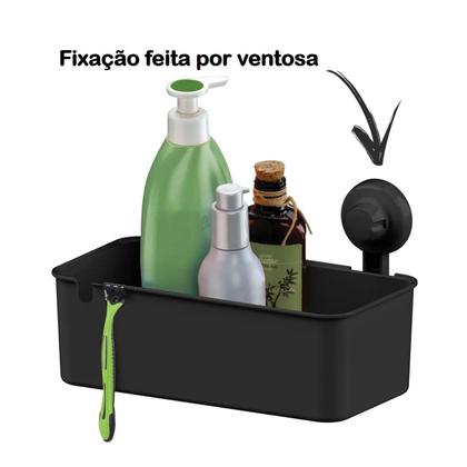 Imagem de Suporte Porta Shampoo Cesto Organizador Multiuso Com Ventosa Banheiro Parede Preto - 403PT Future