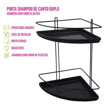 Imagem de Suporte Porta Shampoo e Condicionar para Banheiro Duplo de Canto, Aramado com Fundo Plastico