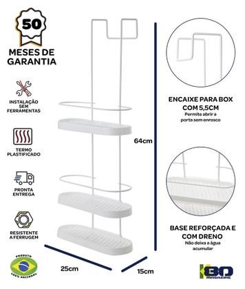 Imagem de Suporte Porta Shampoo Encaixe Box Banheiro Não Enferruja Branco