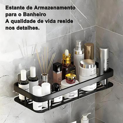 Imagem de Suporte Porta Shampoo Organizador Nicho para Banheiro com Adesivo Prateleira Luxo De Alumínio Montado Na Parede Sem Broca 