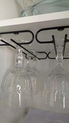 Imagem de Suporte Porta Taças Suspenso Organizador Armário Preto Suspenso Fixo