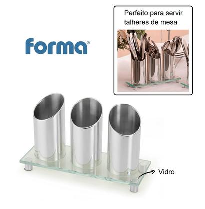 Imagem de Suporte Porta Talheres de Mesa 3 Divisões Vidro Buffet Restaurante Servir Colher Garfo Faca Alto Padrão Qualidade Requinte