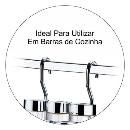 Imagem de Suporte Porta Temperos 6 Potes 90ml Com Suporte Para Barra De Cozinha Organizador Cromado 7 Peças Para Cozinha Bancada