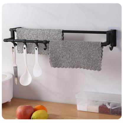 Imagem de Suporte Porta Toalha Banho Duplo c/ Ganchos Sem Furo Facil Instalação