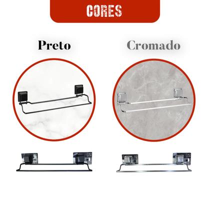 Imagem de Suporte Porta Toalha Banho Duplo Para Parede Com Ventosa Aço