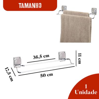 Imagem de Suporte Porta Toalha Banho Duplo Para Parede Com Ventosa Aço