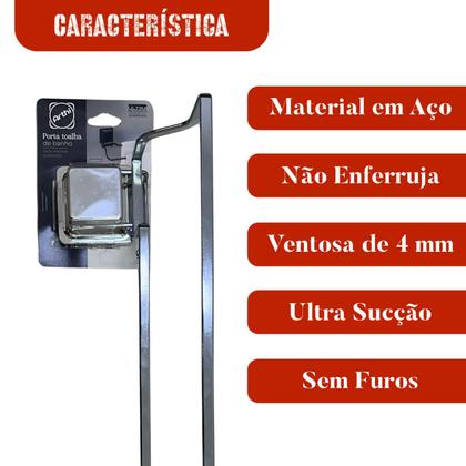 Imagem de Suporte Porta Toalha Banho Duplo Para Parede Com Ventosa Aço