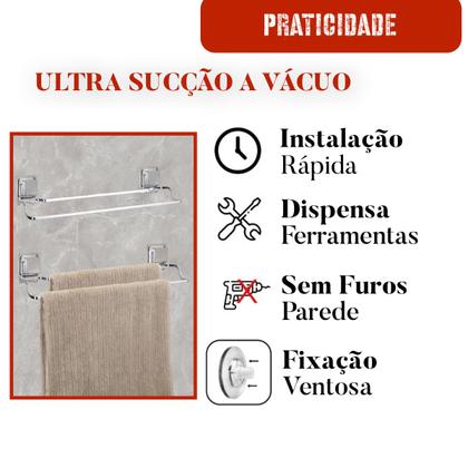 Imagem de Suporte Porta Toalha Banho Duplo Para Parede Com Ventosa Aço