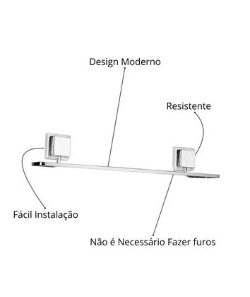 Imagem de Suporte Porta Toalha de Banho Toalheiro 50cm Banheiro Sem Furo Fixação 3M Cromado Arthi