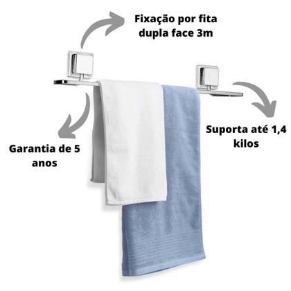 Imagem de Suporte Porta Toalha De Banho Toalheiro 50cm Banheiro Sem Furo Fixação 3m Cromado