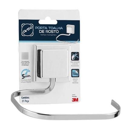 Imagem de Suporte Porta Toalha Rosto Banheiro Sem Furo 3m Cromo Fosco