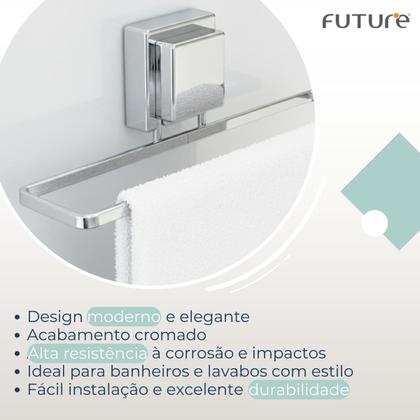 Imagem de Suporte Porta Toalha Rosto Lavabo Toalheiro Banheiro Ventosa Cromado