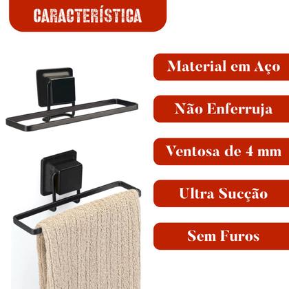 Imagem de Suporte Porta Toalha Rosto Para Parede Com Ventosa Aço Luxo Sem Furos