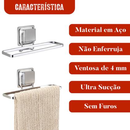 Imagem de Suporte Porta Toalha Rosto Para Parede Com Ventosa Aço Luxo Sem Furos