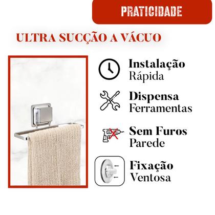 Imagem de Suporte Porta Toalha Rosto Para Parede Com Ventosa Aço Luxo Sem Furos