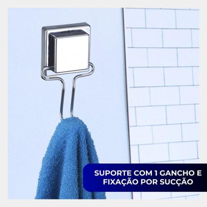 Imagem de Suporte Porta Toalha Toalheiro de Rosto Para Banheiro Nicho Pano de Prato Cozinha Com Ventosa Sem Furo Cromado Arthi