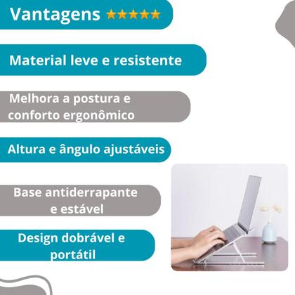 Imagem de Suporte Prateado Ergonômico Aluminio Dobrável Para Notebook
