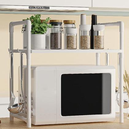 Imagem de Suporte Rack Organizador Cozinha Microondas Armario Compacto Prateleiras Gancho Organiza Escorre Louças Tempero