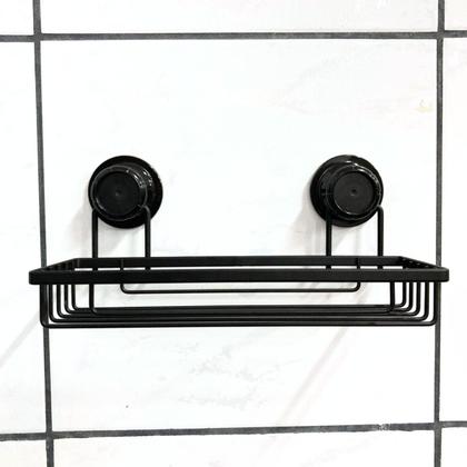 Imagem de Suporte Shampoo Condicionador Preto Fixo Ventosa Potente Organizador De Parede