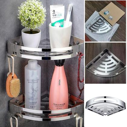 Suporte shampoo de canto parede banheiro Aço inox Cromado - Fino Inox Imagem de Suporte shampoo de canto parede banheiro Aço inox Cromado