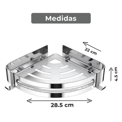 Suporte shampoo de canto parede banheiro Aço inox Cromado - Fino Inox Imagem de Suporte shampoo de canto parede banheiro Aço inox Cromado