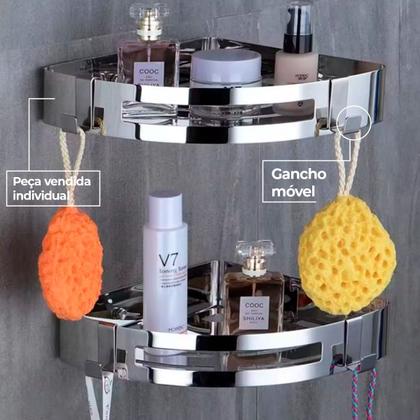 Suporte shampoo de canto parede banheiro Aço inox Cromado - Fino Inox Imagem de Suporte shampoo de canto parede banheiro Aço inox Cromado