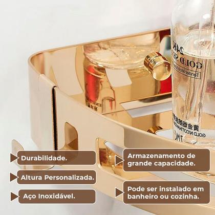 Imagem de Suporte shampoo de canto parede banheiro Aço inox Dourado