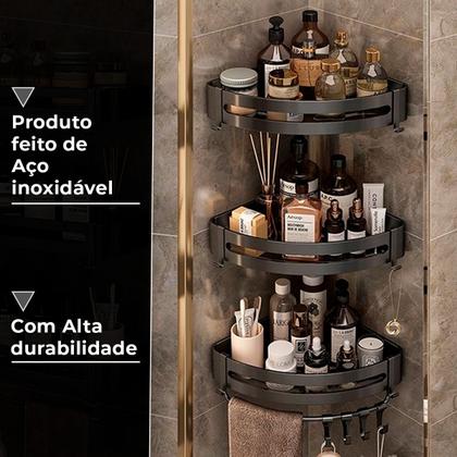 Suporte shampoo de canto parede banheiro Aço inox Preto - Fino Inox Imagem de Suporte shampoo de canto parede banheiro Aço inox Preto
