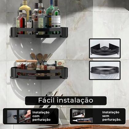 Suporte shampoo de canto parede banheiro Aço inox Preto - Fino Inox Imagem de Suporte shampoo de canto parede banheiro Aço inox Preto