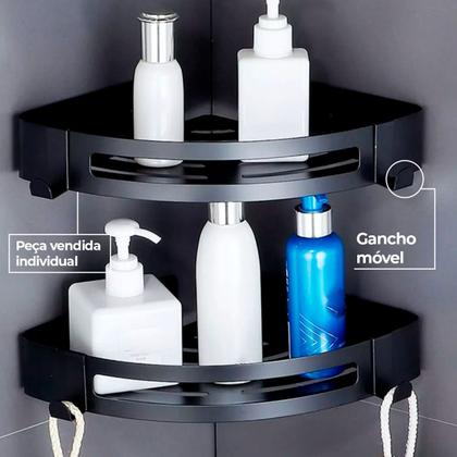 Suporte shampoo de canto parede banheiro Aço inox Preto - Fino Inox Imagem de Suporte shampoo de canto parede banheiro Aço inox Preto