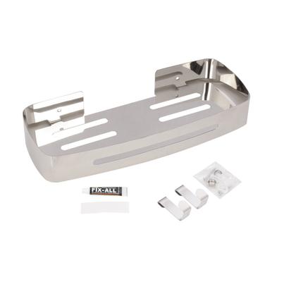 Suporte shampoo retangular parede banheiro Aço inox Cromado - Fino Inox Imagem de Suporte shampoo retangular parede banheiro Aço inox Cromado