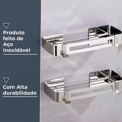 Suporte shampoo retangular parede banheiro Aço inox Cromado - Fino Inox Imagem de Suporte shampoo retangular parede banheiro Aço inox Cromado
