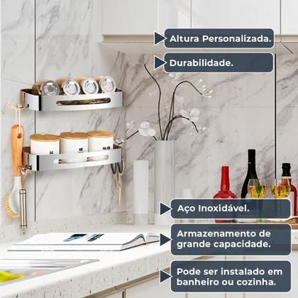 Suporte shampoo retangular parede banheiro Aço inox Cromado - Fino Inox Imagem de Suporte shampoo retangular parede banheiro Aço inox Cromado