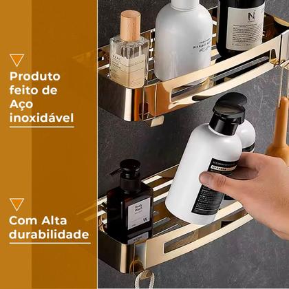 Imagem de Suporte shampoo retangular parede banheiro Aço inox Dourado
