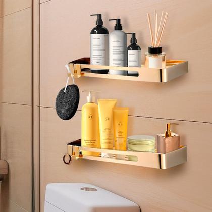 Imagem de Suporte shampoo retangular parede banheiro Aço inox Dourado