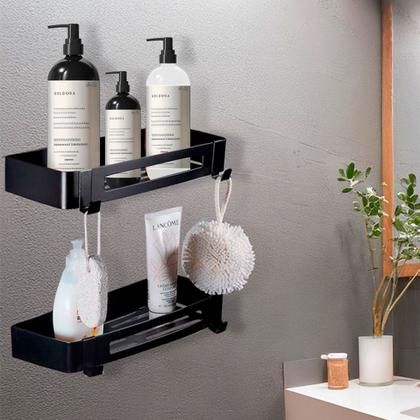 Suporte shampoo retangular parede banheiro Aço inox Preto - Fino Inox Imagem de Suporte shampoo retangular parede banheiro Aço inox Preto