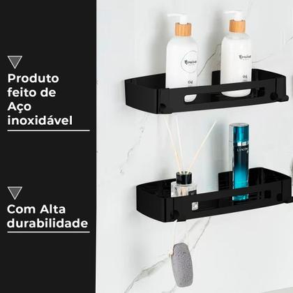 Suporte shampoo retangular parede banheiro Aço inox Preto - Fino Inox Imagem de Suporte shampoo retangular parede banheiro Aço inox Preto