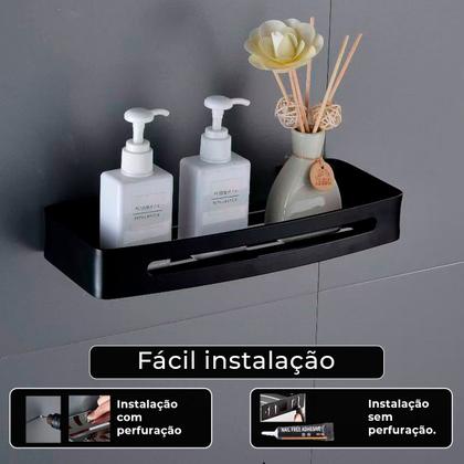 Suporte shampoo retangular parede banheiro Aço inox Preto - Fino Inox Imagem de Suporte shampoo retangular parede banheiro Aço inox Preto