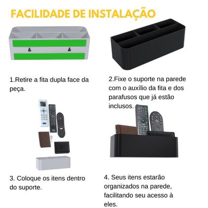 Imagem de Suporte Stand de Parede com 4 Compartimentos para Controle Remoto Carteiras e Chaves Fixo com Dupla Face