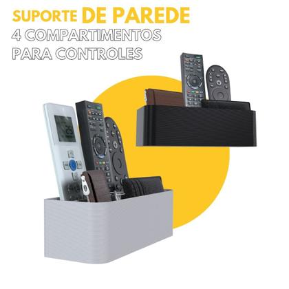 Imagem de Suporte Stand de Parede com 4 Compartimentos para Controle Remoto Carteiras e Chaves Fixo com Dupla Face