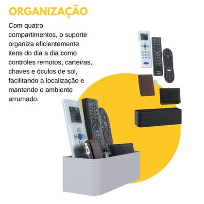 Imagem de Suporte Stand de Parede com 4 Compartimentos para Controle Remoto Carteiras e Chaves Fixo com Dupla Face