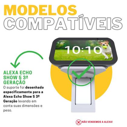 Imagem de Suporte Stand de Parede e Tomada Vertical Compatível com Alexa Echo Show 5 Terceira 3º Geração