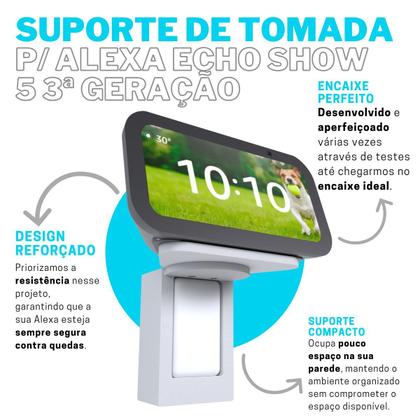 Imagem de Suporte Stand de Parede e Tomada Vertical Compatível com Alexa Echo Show 5 Terceira 3º Geração - ARTBOX3D