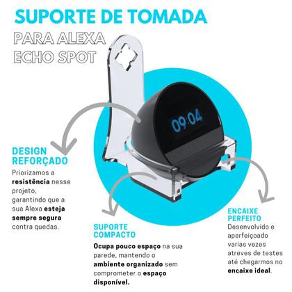 Imagem de Suporte Stand de Parede para Tomada Vertical e Horizontal Compatível com Amazon Alexa Echo Spot - ARTBOX3D