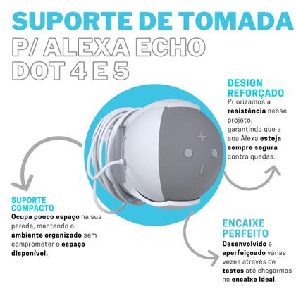 Imagem de Suporte Stand De Tomada Parede com Organizador de Cabos Compatível com Amazon Alexa Echo Dot 4 e 5 Geração