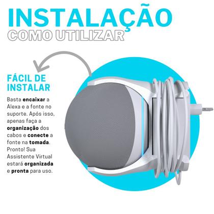 Imagem de Suporte Stand De Tomada Parede com Organizador de Cabos Compatível com Amazon Alexa Echo Dot 4 e 5 Geração