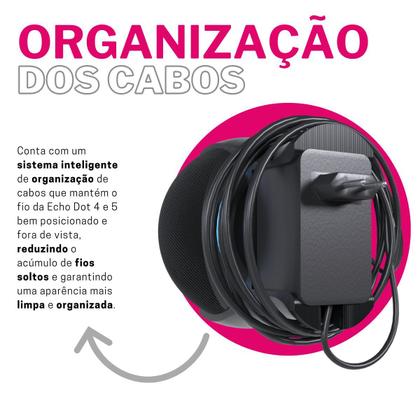 Imagem de Suporte Stand De Tomada Parede com Organizador de Cabos Compatível com Amazon Alexa Echo Dot 4 e 5 Geração