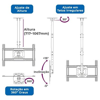 Imagem de Suporte Teto Para TV 32" a 75" Polegadas Smartv LED LCD Plasma 360