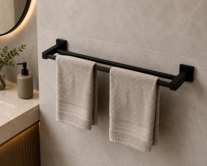 Imagem de Suporte Toalha Barra Duplo 65cm Banheiro Inox Parede