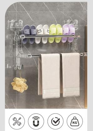 Imagem de Suporte Toalhas Adesivo De Alto Padrão Com Design E Barras Duplas Ideal Para Organização Do Banheiro